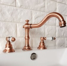 Red Copper Widespread Bathroom Sink Faucet 3 Holes 2 Handle Mixer Tap Deck Mount
