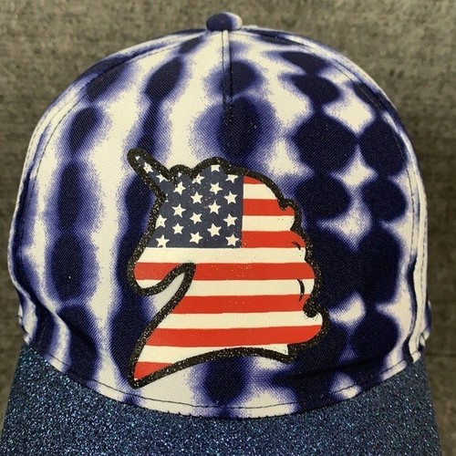 Justice Unicorn American Flag Tie Dye Glitter Baseball Hat Cap Girls OS Blue - Picture 2 of 12