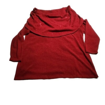 Jaclyn Smith Women's Red Sequin Off the Shoulder Long-Sleeve Sweater Size 2X E24
