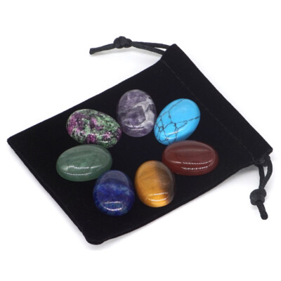 7 Chakra Gems Set Reiki Healing Quartz Crystal Oval Cabochon Flat Worry Stones