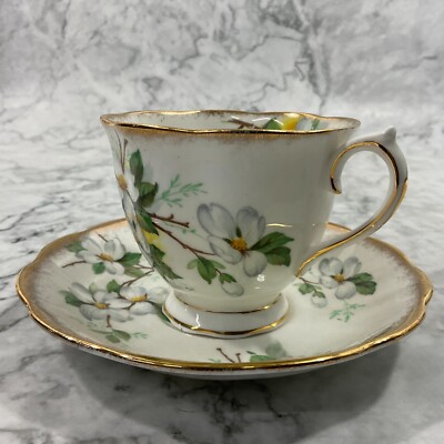 Vintage Royal Albert Bone China White Dogwood Pattern Teacup Saucer  England