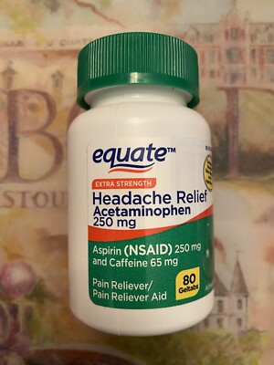 Equate Extra Strength Headache Relief Acetaminophen 250 mg 80 Geltabs~Exp.12/26.