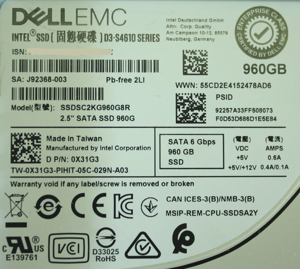 DELL SSD 960GB 6Gbps TLC 2.5" SATA SSDSC2KG960G8R SSD with caddy 0X31G3 - Image 2 of 4