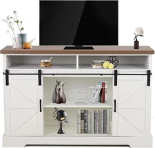Farmhouse TV Stand Cabinet Storage with Sliding Barn Doors 52'' Sideboard Buffet