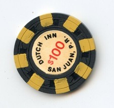 100.00 Chip from the Dutch Inn Casino San Juan Puerto Rico H&C 8 Yellow