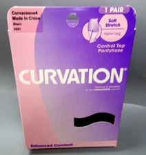 MIP Curvation Curvaceous Soft Stretch Control Top Pantyhose #3551 Black-Sealed