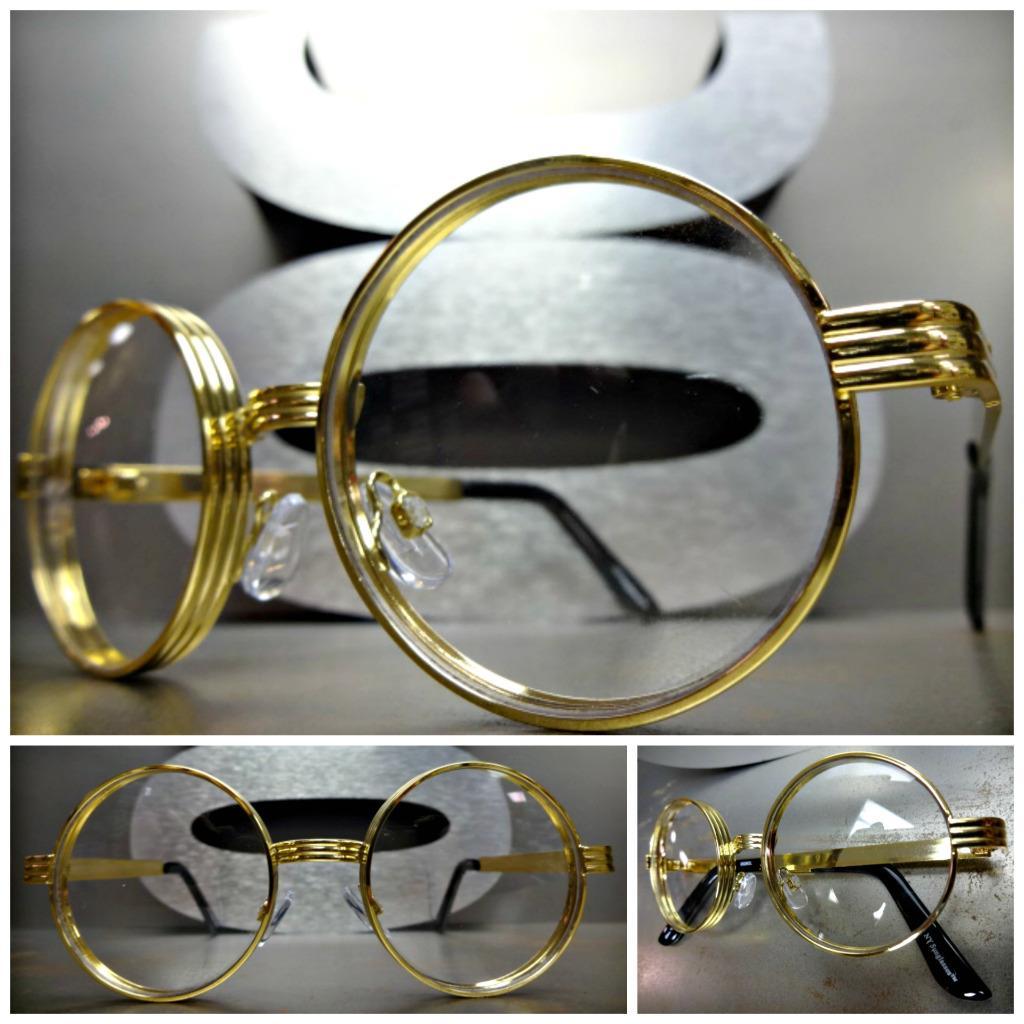 Gold Antique Round Glasses Mens CLASSIC VINTAGE RETRO Style Clear
