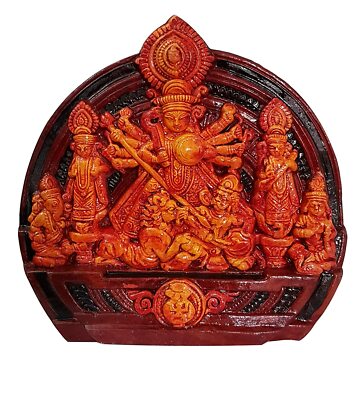 Durga Mata Terracotta Wall Hanging Idol Sculpture Statue, H*W*D: 18 X 20 X 3 cm