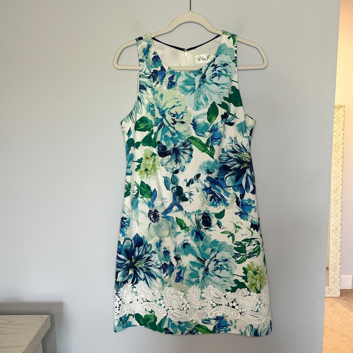 Eliza J. Shift Dress Womens 6 Floral Blue Green Lace Sleeveless Preppy  Stretch | eBay