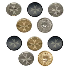 Maltese Eight Pointed Cross 0.6" (15mm) Round Metal Buttons - Set of 10