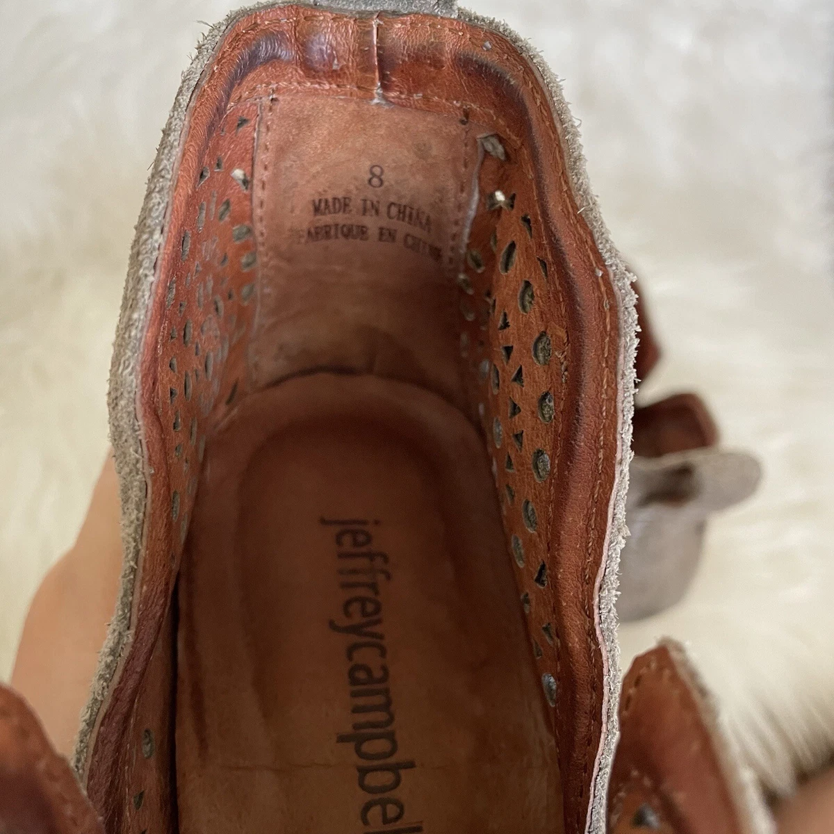 Jeffrey Campbell Rosalee Perforated Leather Suede Boho Ankle Boots in Taupe 8