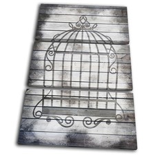 Bird Cage Shabby Chic Vintage TREBLE CANVAS WALL ART Picture Print