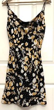 Lulus fit & flare mini dress,M,spaghetti strap,drape neck,black yellow NEW