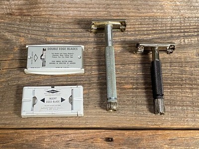 1965 Gillette Flare Tip & 1985 Super Speed Safety Razors with Vintage Blades