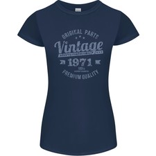 Vintage-Año-54º-Cumpleaños-1971-Mujer-Pequeño-Corte-Camiseta-Azul Marino-Azul