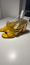 Marc by Marc Jacobs Art Deco Stripe Heels Sz 6.5 Yellow Gold Slipons Rare VNTG 
