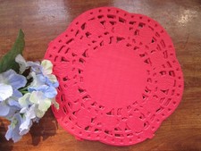48 pcs vtg 5" INCH ROUND RED FLORAL BORDER LACE PAPER DOILY CARDS STAMPING