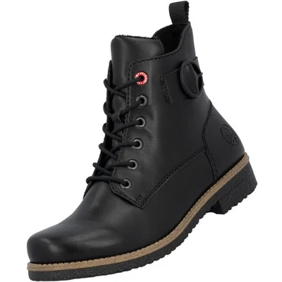 Rieker Damen Stiefelette Schnür-Stiefel Schwarz 73520-00 Komfort Fleecefutter