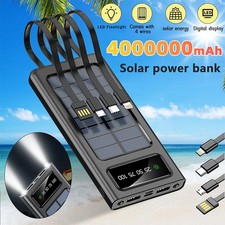4000000mAh Solar Power Bank Built in 4 Cables Battery Pack for All Cell Phones