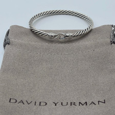 David Yurman 4mm Cable Flex 925 Sterling Silver and Diamonds Buckle Bracelet