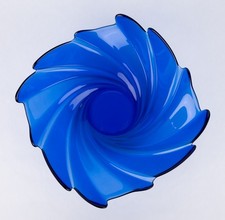 Arcoroc "Amazone" Glasschale Kobaltblau Swirl Ø 28 cm 80er Vintage Top Zustand