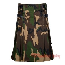 Men's Tactical Utility Kilt Army Camouflage Pleated Cargo Skirt with Pockets