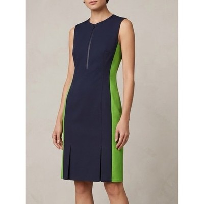 AKRIS PUNTO Colorblock Zip-Front Sheath Dress Navy Lime Green US 6