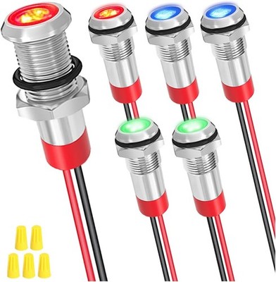 6 Stück 6 mm DC 12-24 V rot/blau/grün LED Metall Kontrollleuchte wasserdicht Signal La