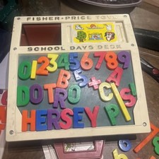 Vintage 1972 Fisher Price 176 School Days Play Desk w CARDS, LETTERS NUMBERS