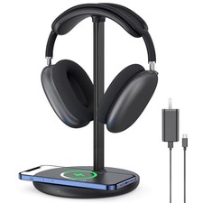 Headphone Stand with Wireless Charger, Gaming Headset Holder Hanger Rack 2 IN...