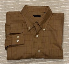 Burberry London Men's XL Long Sleeve Shirt Multicolor Brown Plaid, 100 Cotton