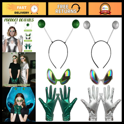 Alien Costume Accessories Set - 2 Pack Green & Silver Headband, Glasses, Metalli