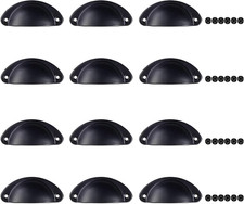 12 Pack Matte Black Cabinet Cup Pulls 3 Inch Drawer Handles with Mounting Screws