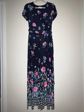 Eliza J Navy Blue Floral Faux Wrap Maxi Dress 4 Short Sleeve Surplice EJ2-9795