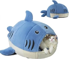 Shark Shape Pet Cat Nest, Kitten Cat Warm House,Washable Warm Dog Cat Bed