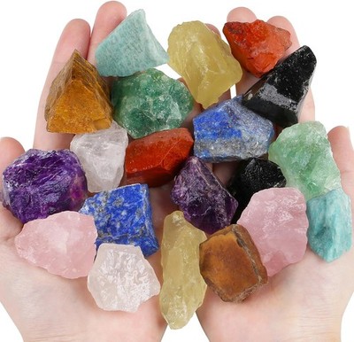 QINJIEJIE 10 Farben Kristalle Chakra Stein Premium Heilsteine Set Rohsteine