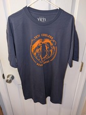 Yeti Coolers Men Bear Proof T-Shirt Navy Blue Cotton Outdoor Graphic Shirt XL
