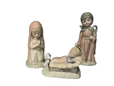 Vtg LEFTON Hand-Painted Porcelain Nativity "Away in a Manger" 00342 w/Tag & Box