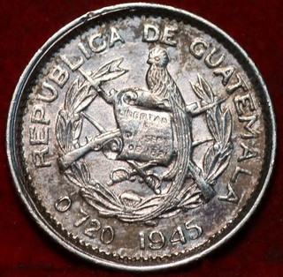 Uncirculated 1945 Guatemala 5 Centavos Silver Foreign Coin