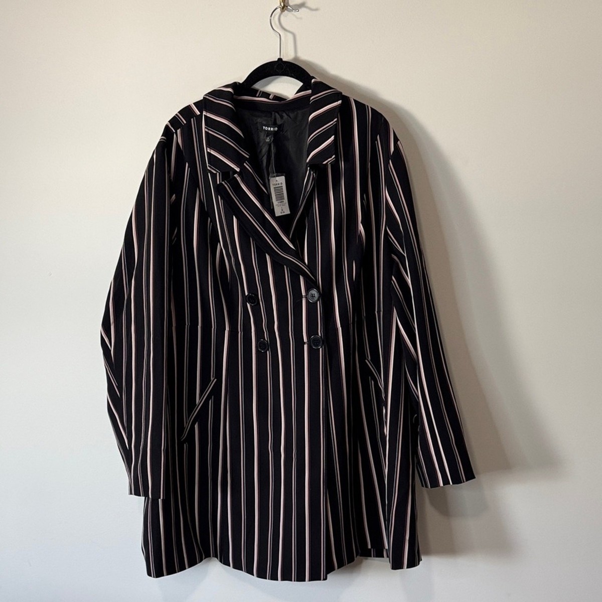 Torrid Womens Striped Trench Coat Jacket Black Pink 3x NEW