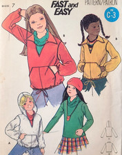 EASY Vtg UC Butterick 5661 Sew Pattern Girls Hoodie Pullover Sweat Shirt Jacket