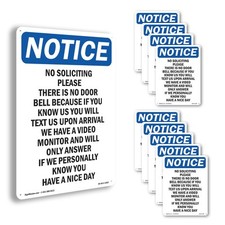 No Soliciting Please There Is OSHA Notice Sign Metal Plastic, Decal 5 or 10 Pack