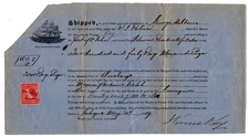 Antigua 1889 Bill of Lading with QV 1d from Position 8 having major re-entry
