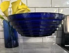 Blenko Glass Art Deco Style Cobalt Blue Large Step Pyramid Bowl 11” MCM Vintage