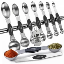 Magnetic Measuring Spoons with Leveler Set, Dual Sided N40 Magnets