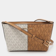 Borsa a tracolla Michael Kors Jet Set piccola in tela con rivestimento bianco...