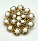 VTG STELLA & DOT BROOCH PIN PENDANT PARADISE RETIRED WHITE MILK GLASS GOLD TONE