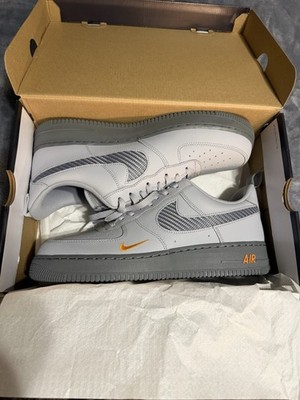 Nike Air Force 1 Gray Orange Leather Low Top Sneakers Men's New with Box