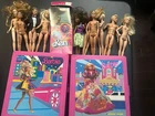 2 Vtg Mattel Barbie Pink Carrying Case Vinyl Doll Fashion Wardrobe Trunk & Dolls