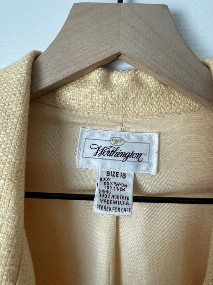 Blazer Traje Chaqueta Worthington Mujer Vintage Años 80 Amarillo Botón Lino Talla 18 Foto 3 de 4